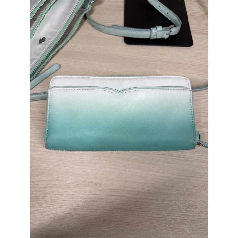 Kate Spade‎ Jae Degrade Ombre Flat Crossbody Teal White Fiji Green & Wallet